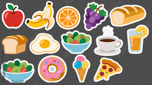 Food & drink icon set, flat colorful vector, playful style.ai