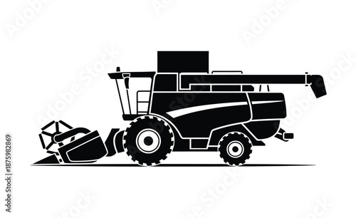 black and white illustration of a combine harvester machine