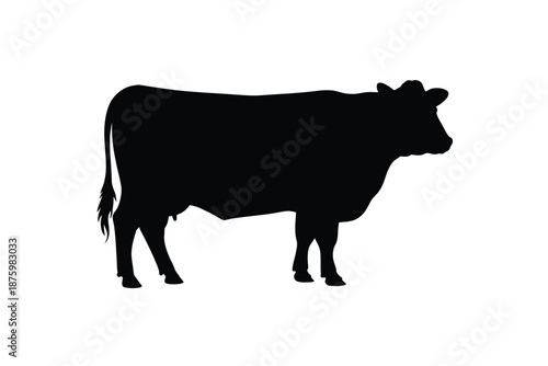 a black silhouette of a cow standing on a white background