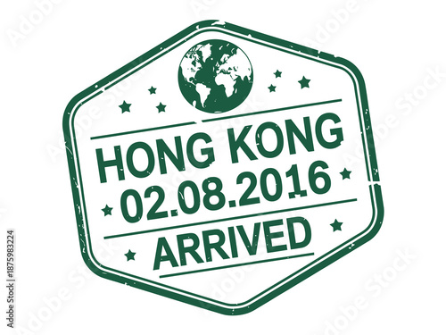 Hong kong stamp with date and arrived text