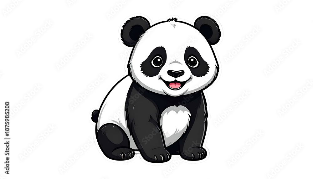 Obraz premium Pixelated Panda Bear Illustration on Transparent Background Smiling with Black and White Fur