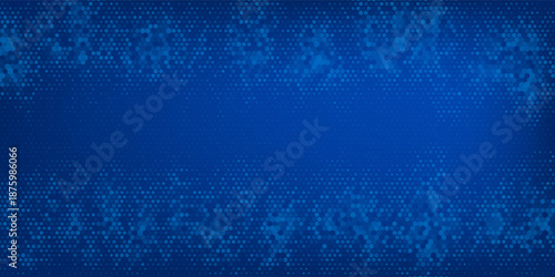Blue glowing hexagon texture. Abstract neon hexagonal grid wallpaper. Navy honeycomb pattern backdrop. Vector modern technology, business, science, healthcare, medicine, presentation design background