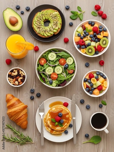 Wallpaper Mural Vibrant assortment of fresh breakfast delicacies beautifully presented flat lay Torontodigital.ca