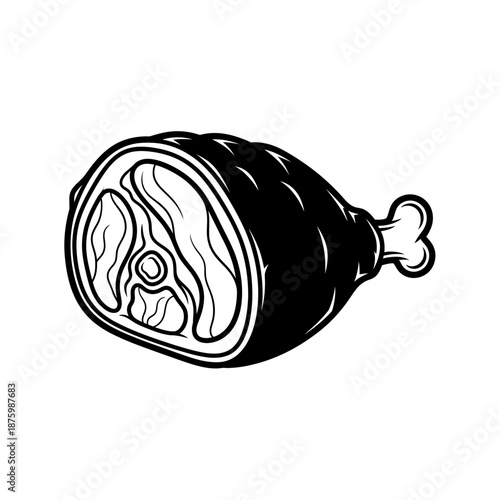 Fresh Ham Hock Meat Vector Illustration, Black and White