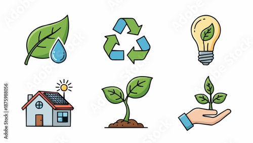 Collection of environmental protection and sustainability icons.