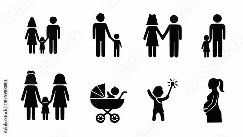 Collection of Family Icons Representing Different Family Units.