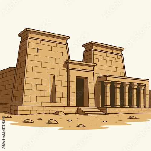 Egyptian vector illustration with ancient buildings in the background