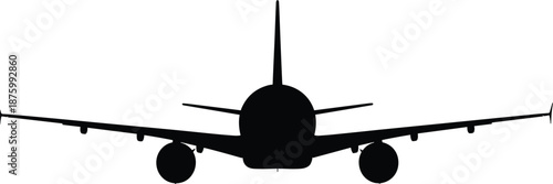 Commercial airplane silhouette flat vector from rear view for aviation travel airline industry transportation flight and international airport terminal design