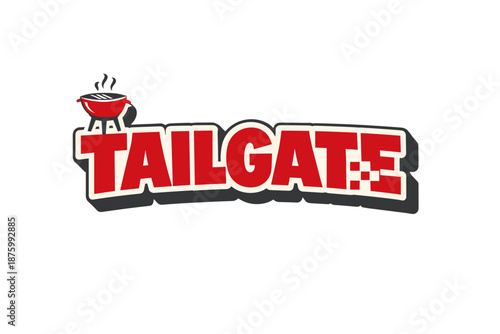 Red "TAILGATE" text with grill icon and checkerboard E
