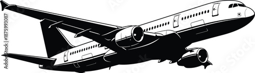 Commercial airplane flat vector illustration taking off in flight for aviation travel tourism international transportation and airline industry graphic design