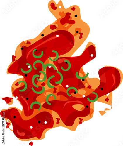 Vector Illustration of Spicy Red Chili Oil Topping with Scallions and Red Pepper Flakes
