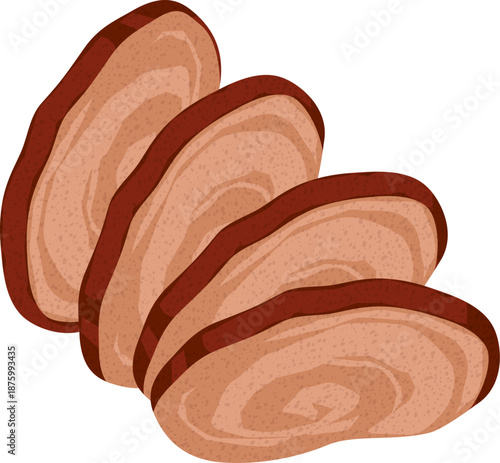 Vector Illustration of Sliced Japanese Chashu Pork Belly for Ramen Topping Isolated on Background
