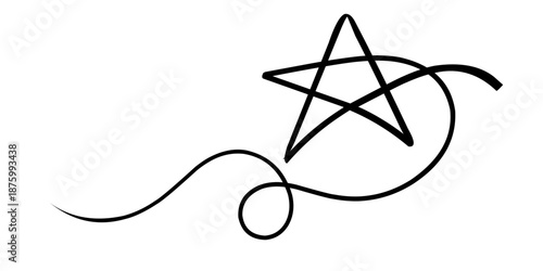 Star in hand sketch design. A visually appealing hand-drawn illustration featuring a black curved shooting star.