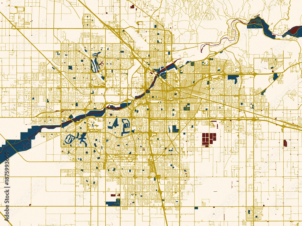 Obraz premium City map of Bakersfield, California – minimal cream and gold map