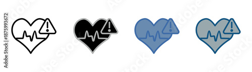 
Heart failure icon set multiple style collection with heart design, heartbeat, and warning signs