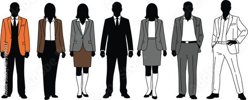 Business people silhouettes standing in formal office suits corporate men and women team isolated on white background vector illustration