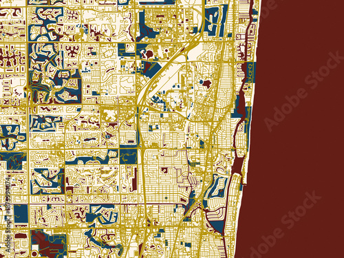 Fotografie Modern graphic street map of Boca Raton, Florida, with warm gold street grid ove
