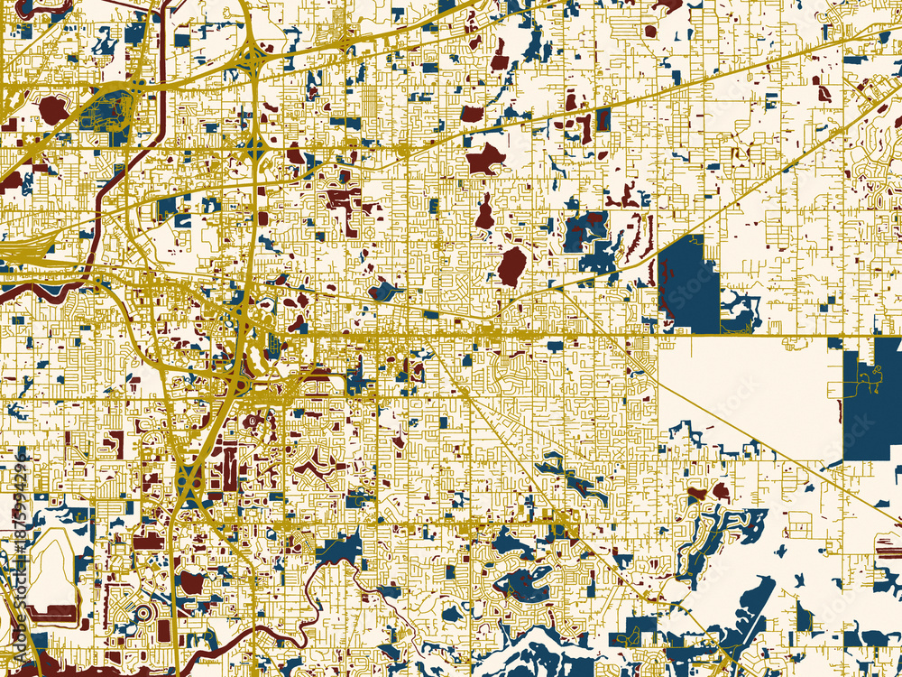 Fototapeta premium Poster-style map of Brandon, Florida using cream map with gold lines