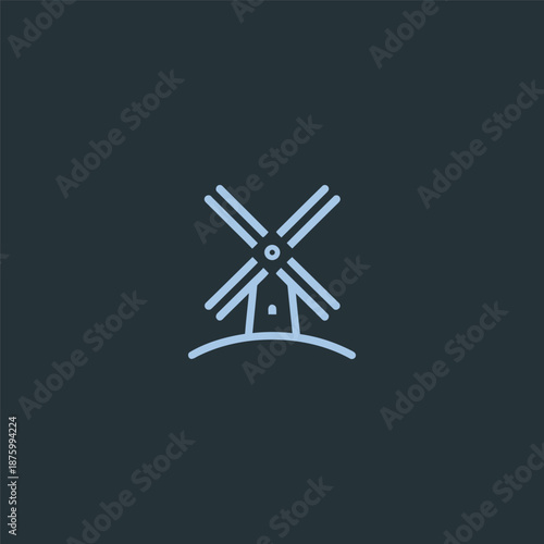 Windmill logo in balanced and minimalist simple line illustration.
