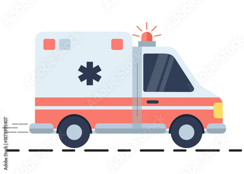 Emergency Ambulance Vehicle with Siren Vector Illustration on White Background