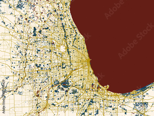 Clean urban street map of Chicago Metro, Illinois