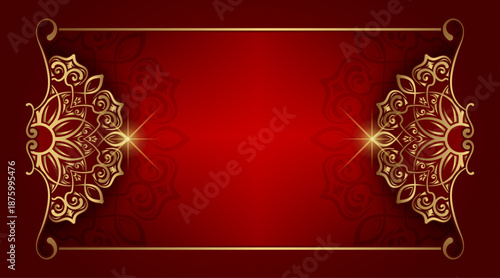 Red luxury background, with gold mandala ornament