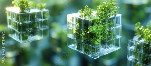 Wallpaper Mural Transparent cubes, filled with lush greenery, float in a soft, out-of-focus environment Torontodigital.ca