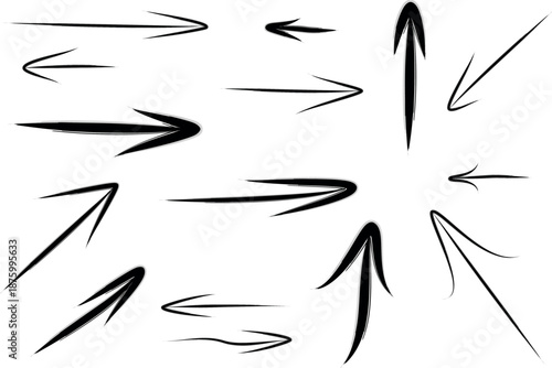 black color different abstract brush stroke design arrows set