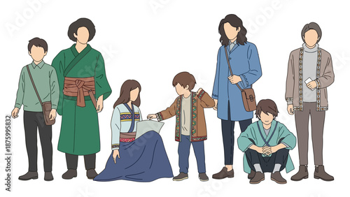 Diverse group of people of various ages and styles, illustrating generational differences and modern fashion trends in casual clothing