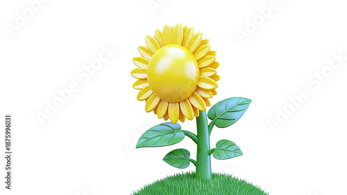 3D Cartoon Sunflower on Green Grass