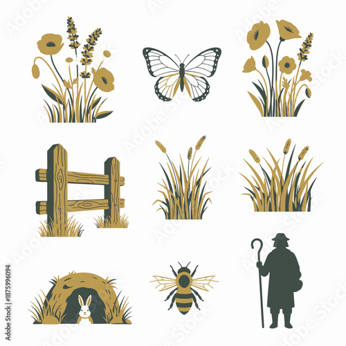 Collection of Nature Elements and Silhouettes.