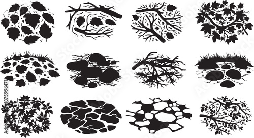 Collection of black and white cracked ground textures