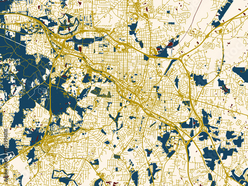 Tableau sur toile Poster-style map of Durham North, Carolina using gold street network with deep r