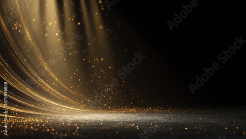 Wallpaper Mural Golden light cascades, forming luminous lines over a dark, reflective floor Torontodigital.ca