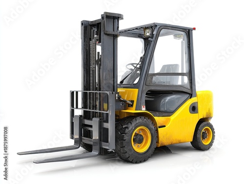 Wallpaper Mural Yellow forklift truck with cabin and forks raised, isolated on white Torontodigital.ca