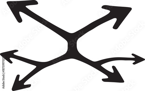 Multiple black arrows pointing in different directions isolated