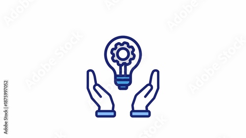 Hands holding a lightbulb with a gear inside it. suitable for Idea generation, innovation, creativity, brainstorming concepts, problemsolving visuals.