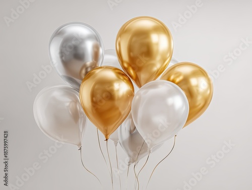 Wallpaper Mural Bunch of gold, silver, and white balloons floating against a pale neutral wall Torontodigital.ca