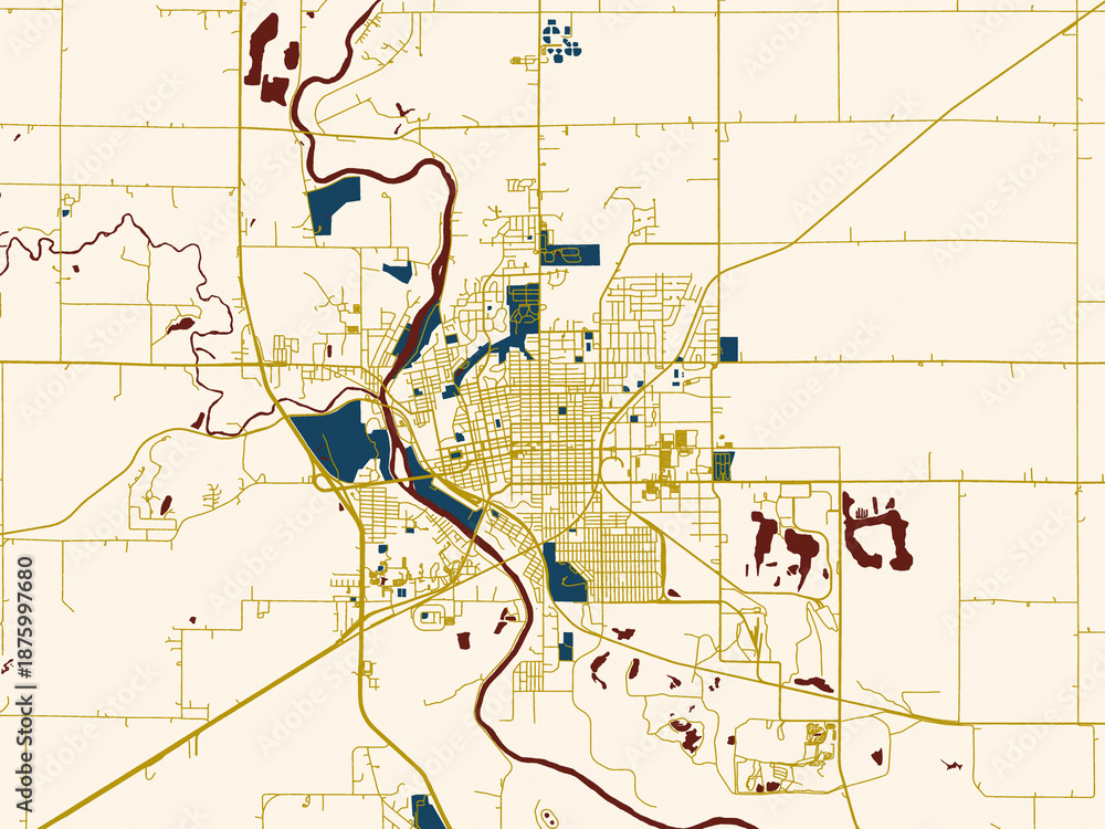 Fototapeta premium Graphic city map artwork of Fort Dodge, Iowa