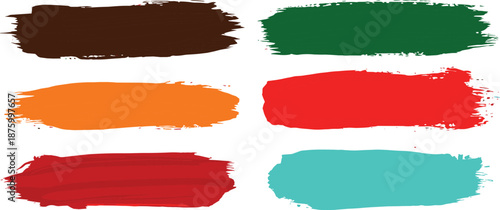 Set of colorful artistic paint brush strokes isolated on white background with grunge texture for creative graphic design and decoration