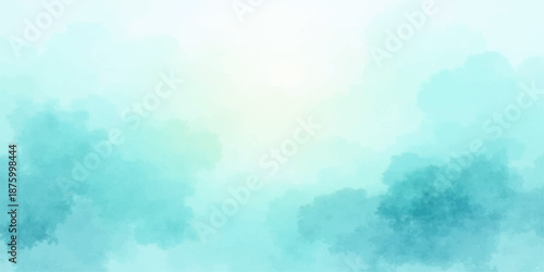 Bright abstract watercolor background with blue clouds and white sun light creates a beautiful summer sky texture and sunny atmosphere