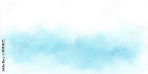 An abstract watercolor blue sky background with fluffy white clouds and bright summer sun creates a beautiful clear atmosphere in the high sunny heaven on a light day