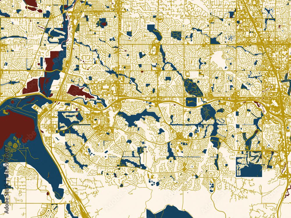 Naklejka premium Abstract city map of Highlands Ranch, Colorado with minimal cream and gold map
