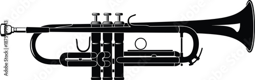 Trumpet silhouette illustration isolated on white background showcasing brass musical instrument design for jazz classical music education concert posters logos and sound art concepts