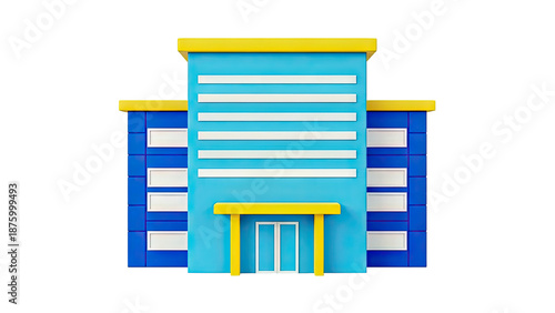 Modern Blue and Yellow Building with White Windows