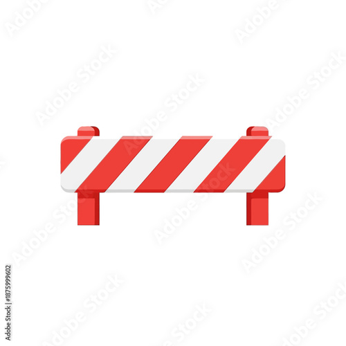 Red and white striped construction barrier, safety traffic control symbol
