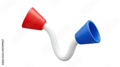 Red and Blue Cones Connected by White Flexible Tube