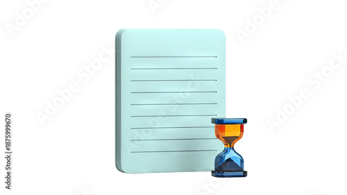 Hourglass next to a lined notepad