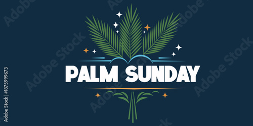 Palm Sunday Celebration Illustration with Palm Leaves and Christian Symbols