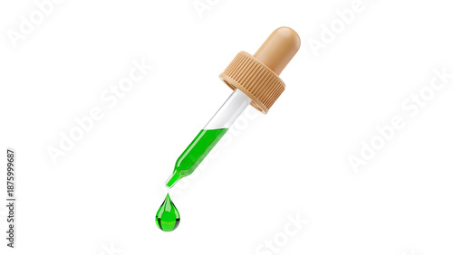 Dropper with Green Liquid and Falling Drop